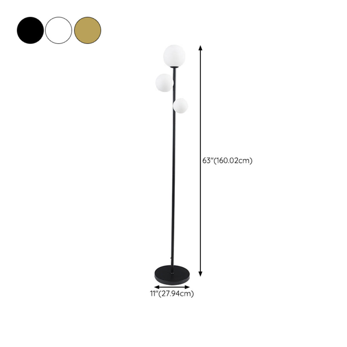 3-Light Modern Globe Gold LED Metal Floor Lamp 