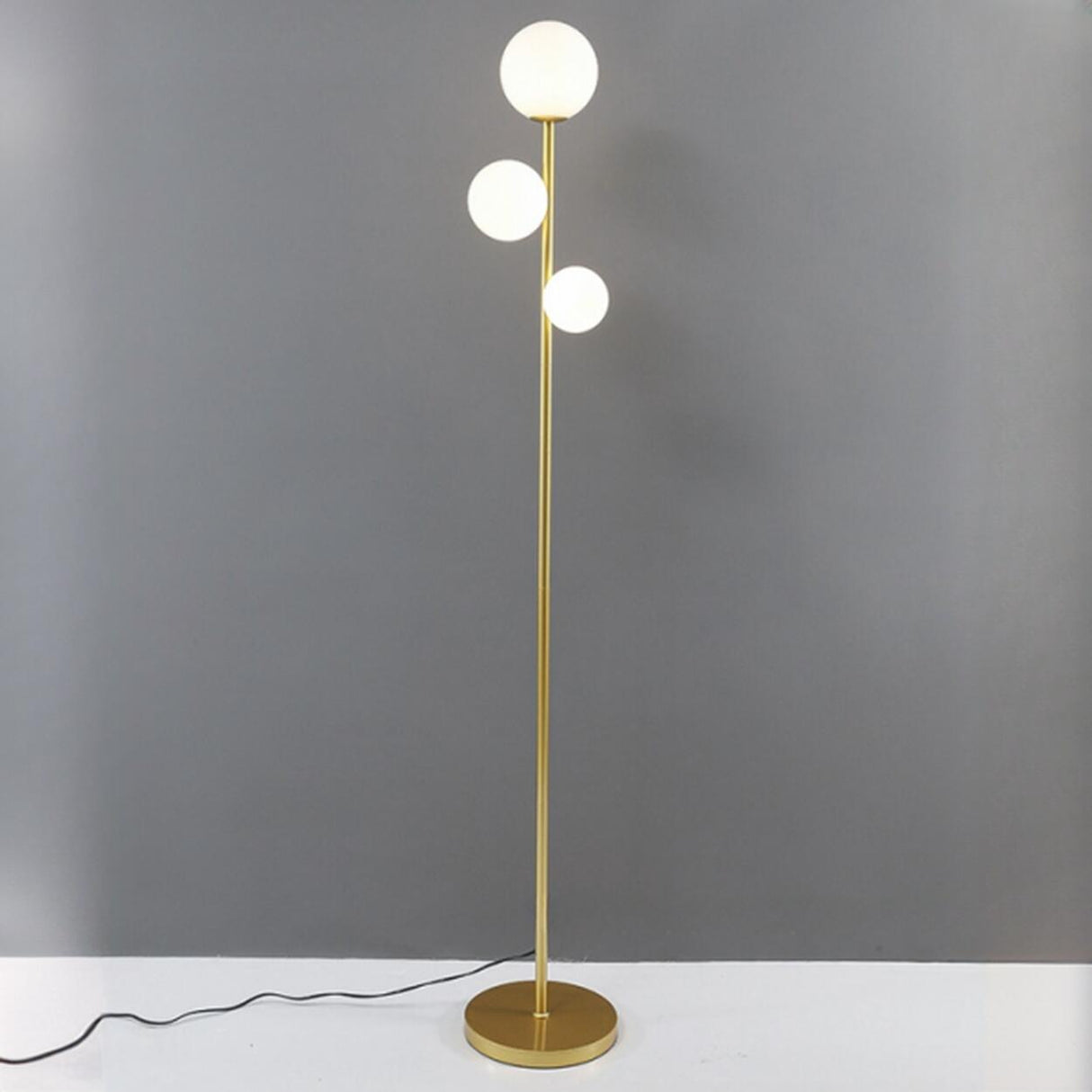 3-Light Modern Globe Gold LED Metal Floor Lamp Image - 7