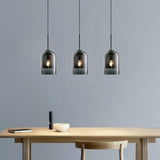 3-Light Modern Gray Glass Dome Island Pendant Light Image - 1