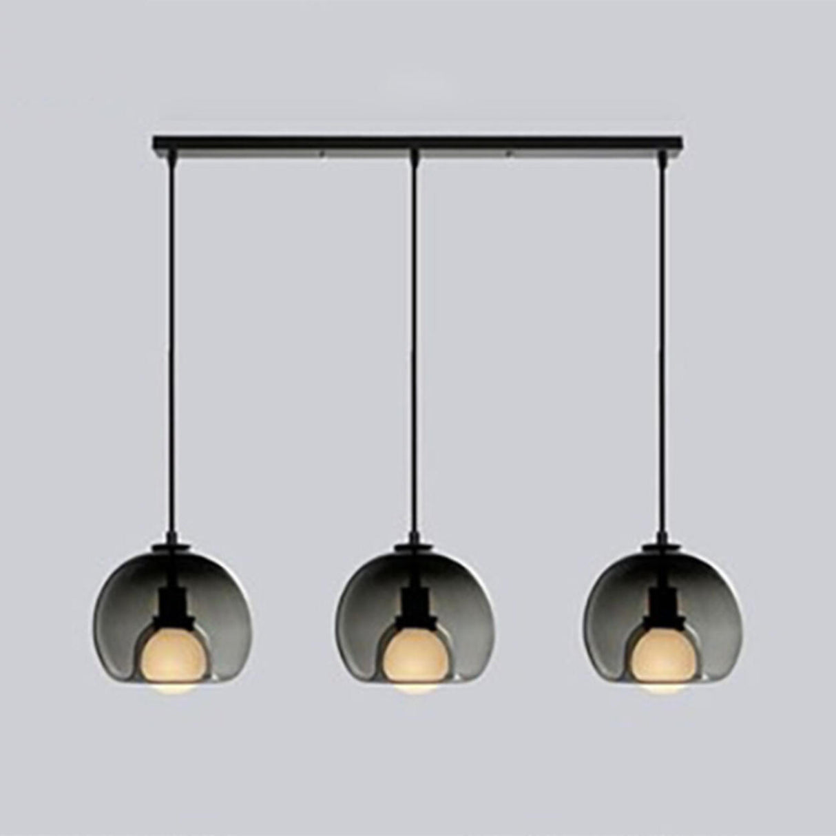 3-Light Modern Gray Glass Dome Island Pendant Light Image - 10