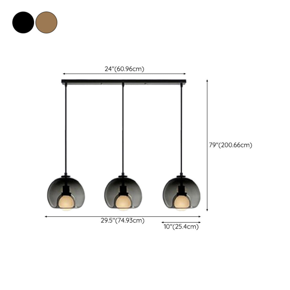 3-Light Modern Gray Glass Dome Island Pendant Light 