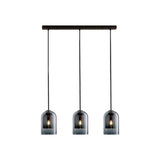 3-Light Modern Gray Glass Dome Island Pendant Light Image - 2