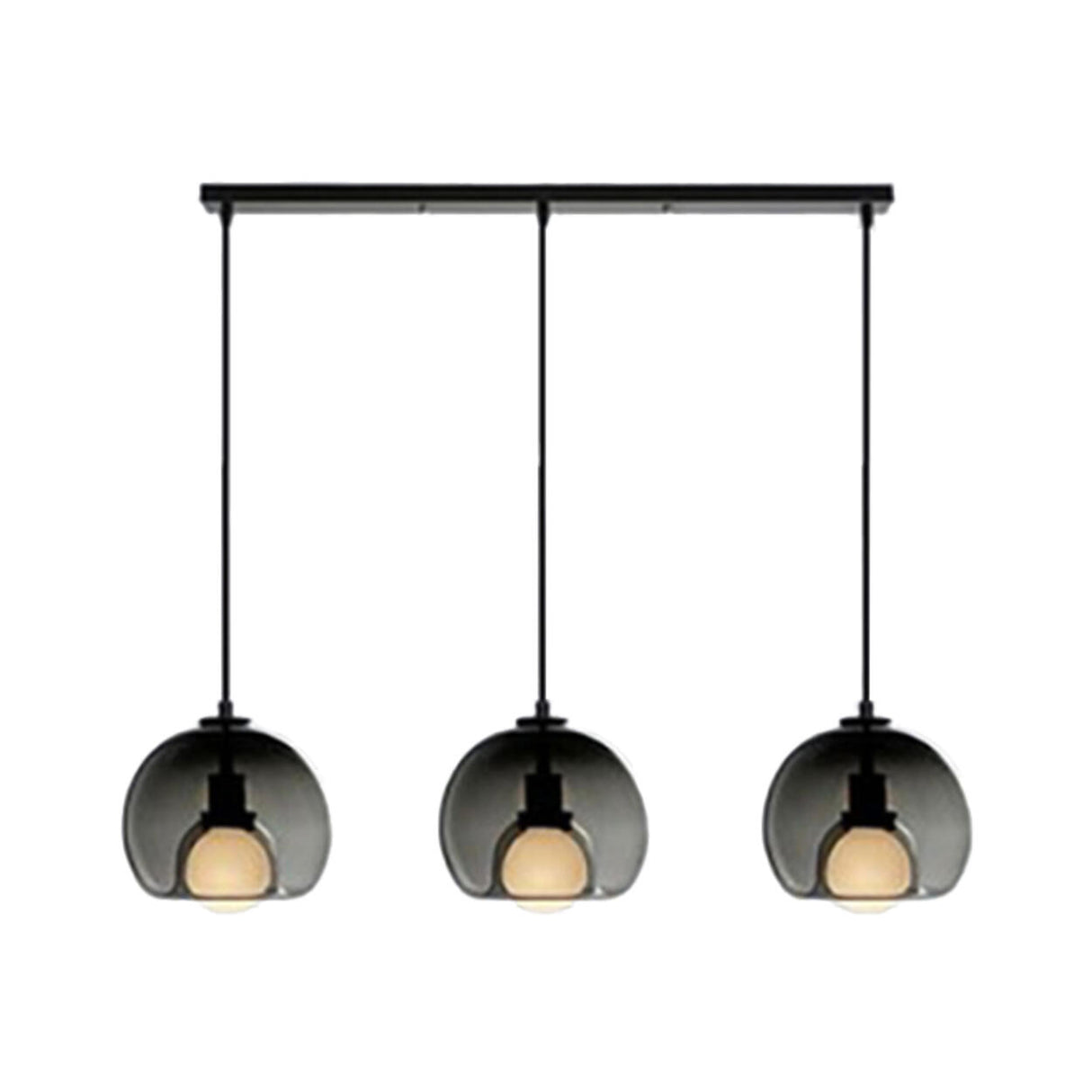 3-Light Modern Gray Glass Dome Island Pendant Light Image - 5