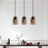 3-Light Modern Gray Glass Dome Island Pendant Light Image - 6