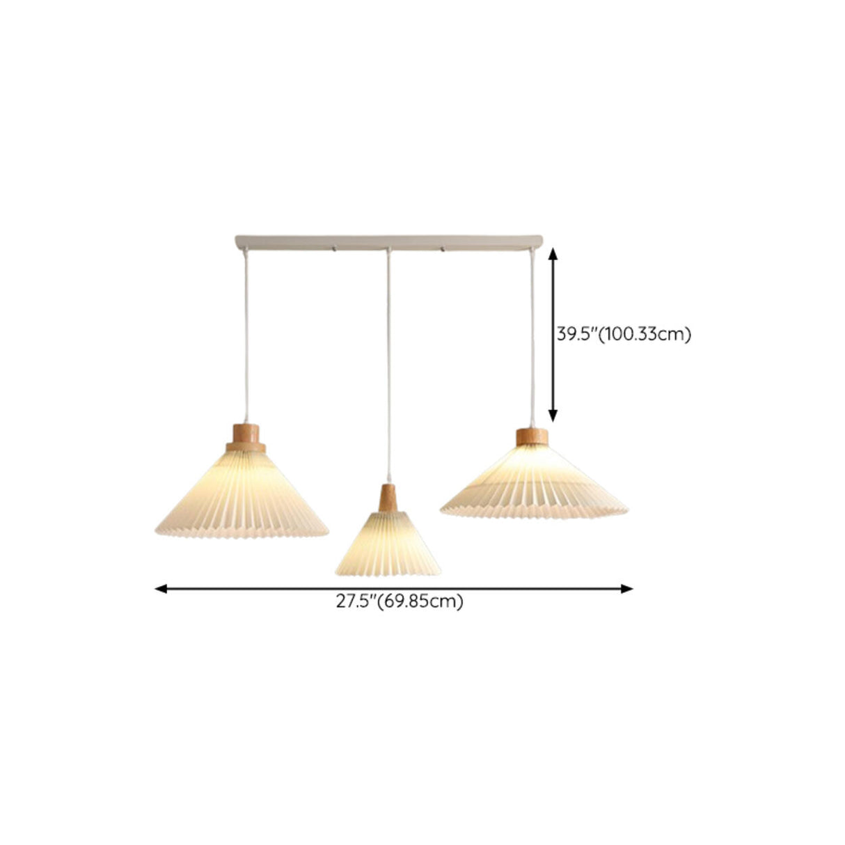 3-Light Modern Pleated Cone Island Pendant Light 