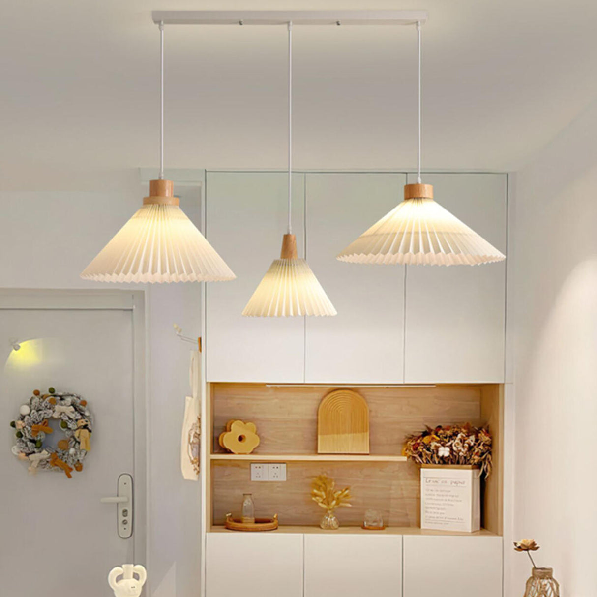 3-Light Modern Pleated Cone Island Pendant Light Image - 4