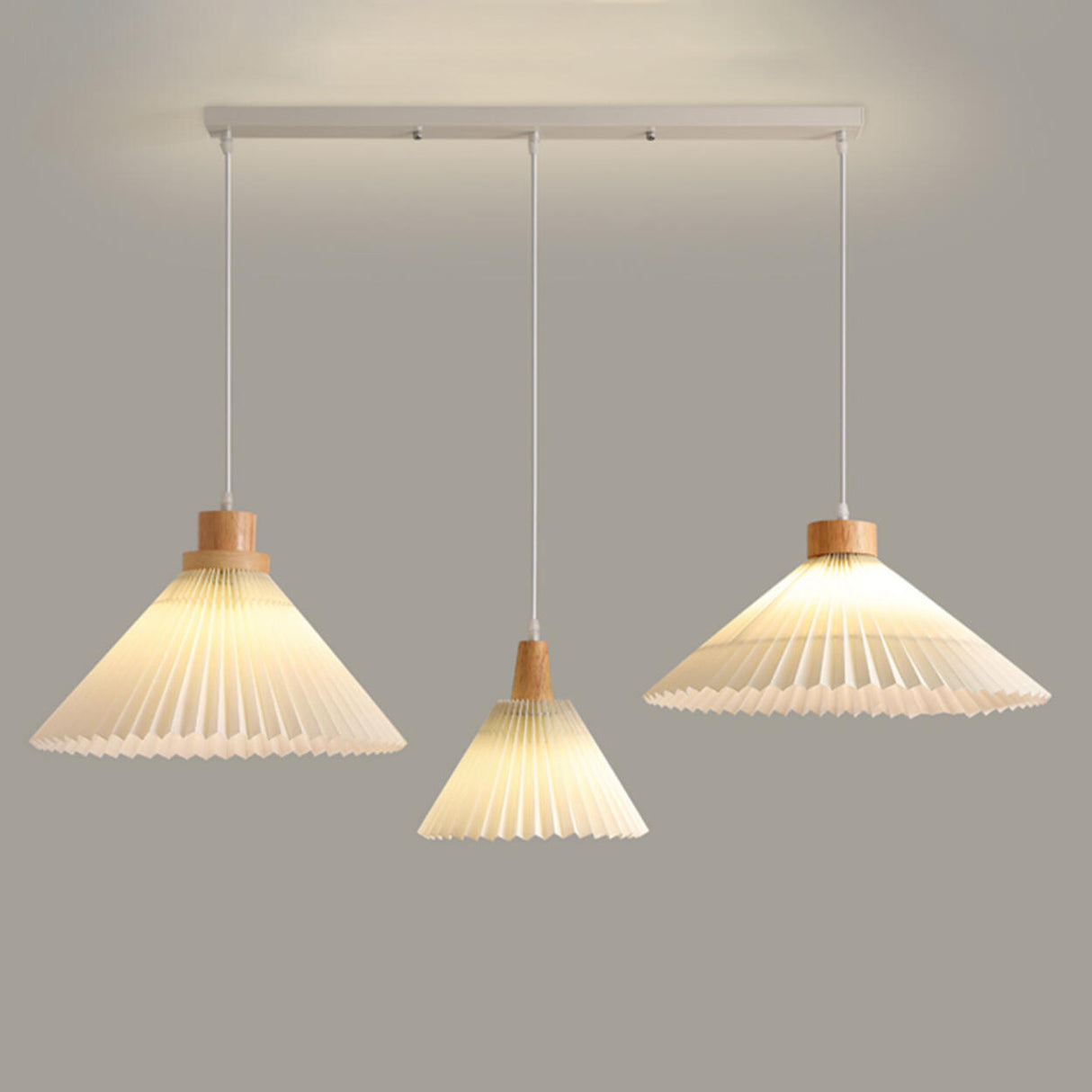 3-Light Modern Pleated Cone Island Pendant Light Image - 7