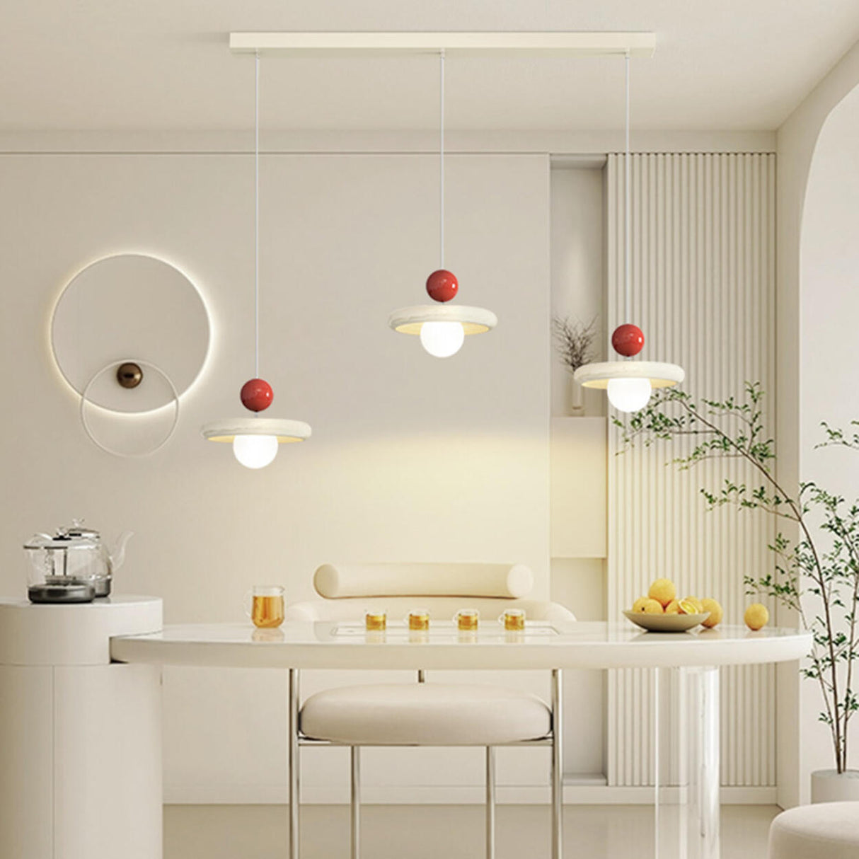 3-Light Modern Red and White Disc Island Ceiling Light Image - 1