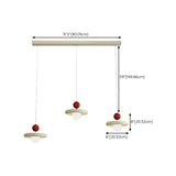 3-Light Modern Red and White Disc Island Ceiling Light #size