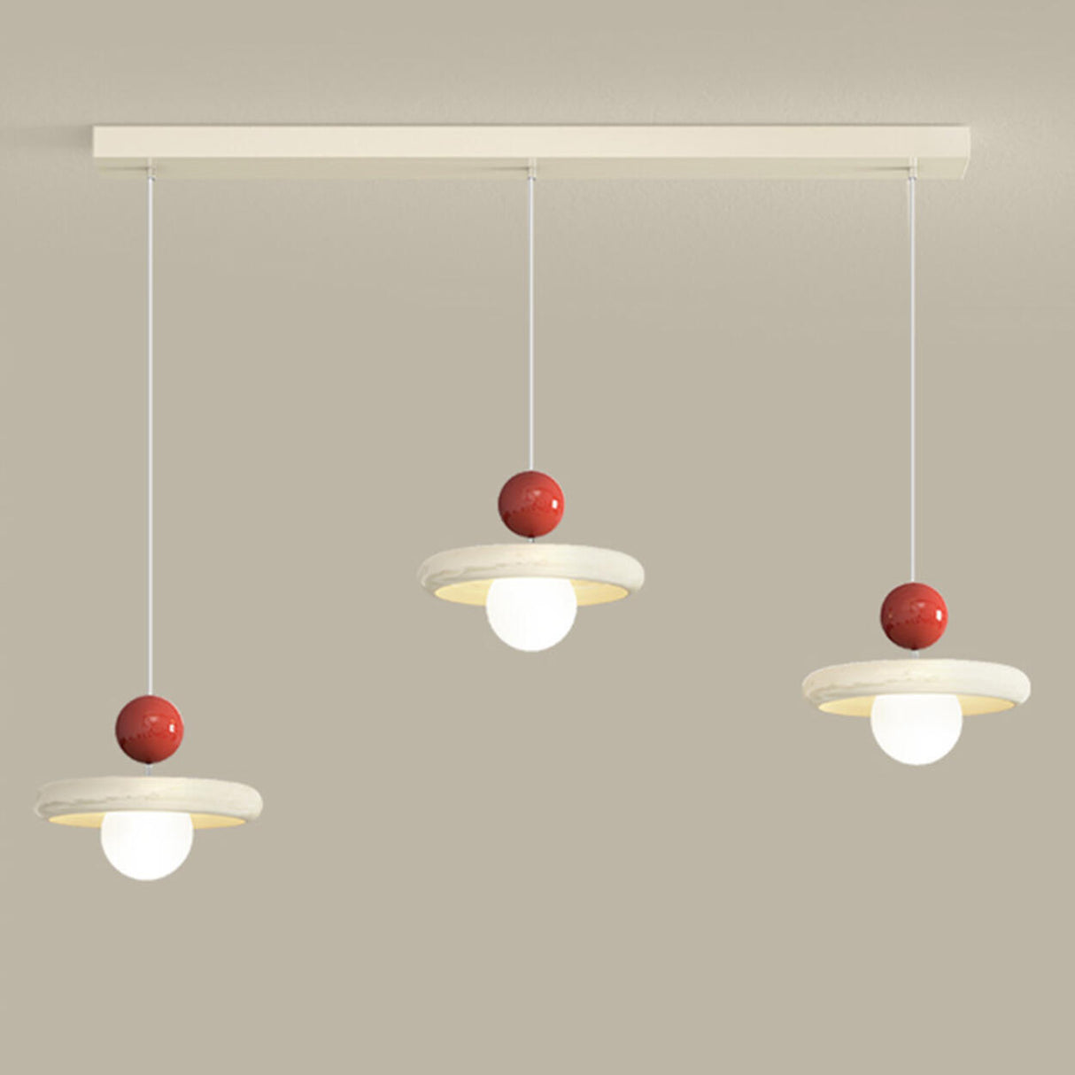 3-Light Modern Red and White Disc Island Ceiling Light Image - 2