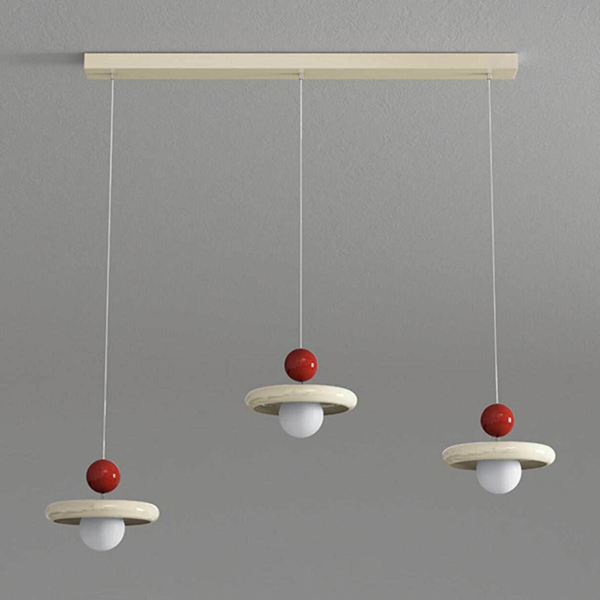 3-Light Modern Red and White Disc Island Ceiling Light Image - 7