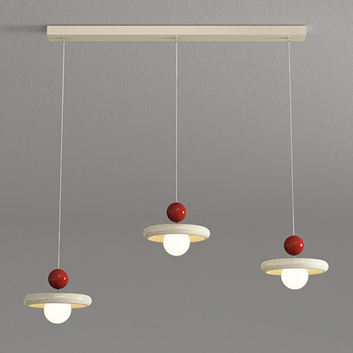 3-Light Modern Red and White Disc Island Ceiling Light Image - 8