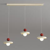 3-Light Modern Red and White Disc Island Ceiling Light Image - 8