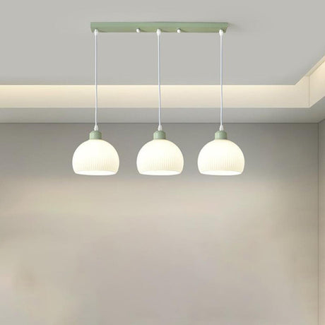 3-Light Modern Ribbed Glass Dome Island Pendant Light Image - 1