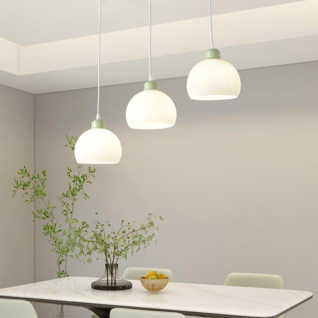 3-Light Modern Ribbed Glass Dome Island Pendant Light Image - 3