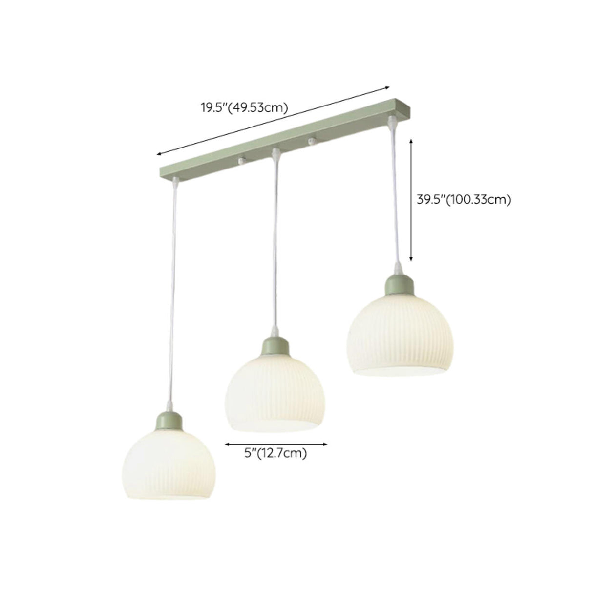 3-Light Modern Ribbed Glass Dome Island Pendant Light 