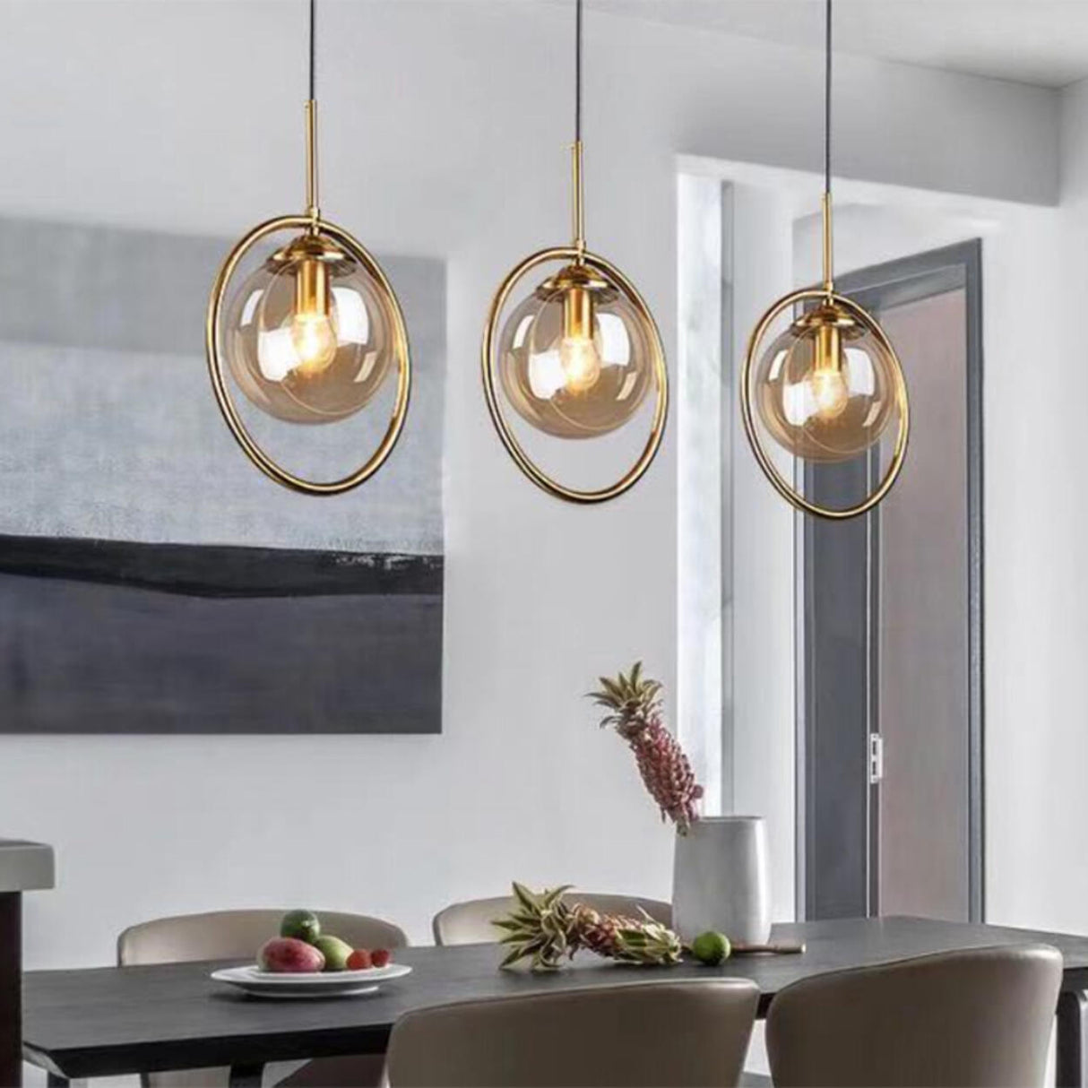 3-Light Modern Ring and Globe Island Pendant Light Image - 4