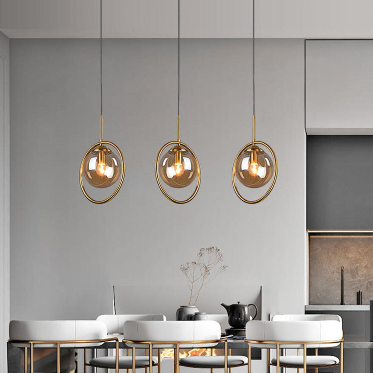 3-Light Modern Ring and Globe Island Pendant Light Image - 6