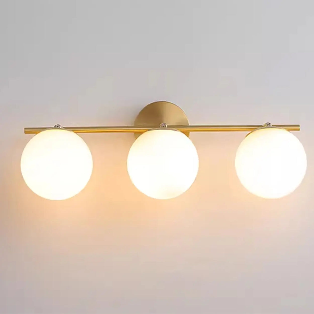 3-Light Modern Round Glass Brass LED Vanity Lights Image - 3