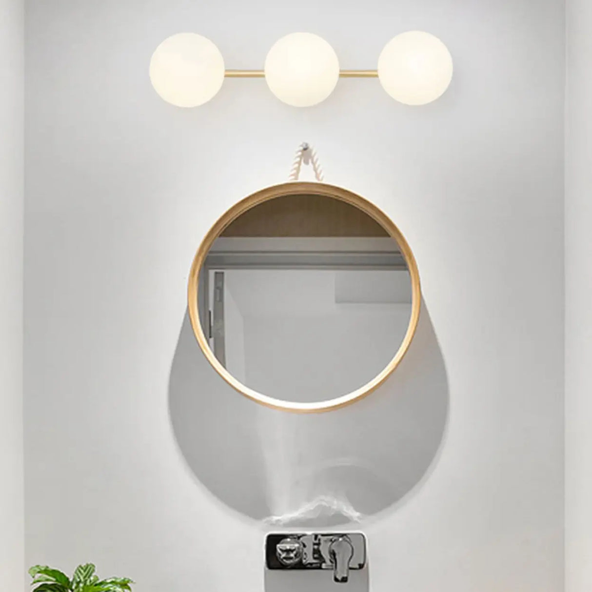 3-Light Modern Round Glass Brass LED Vanity Lights Image - 4