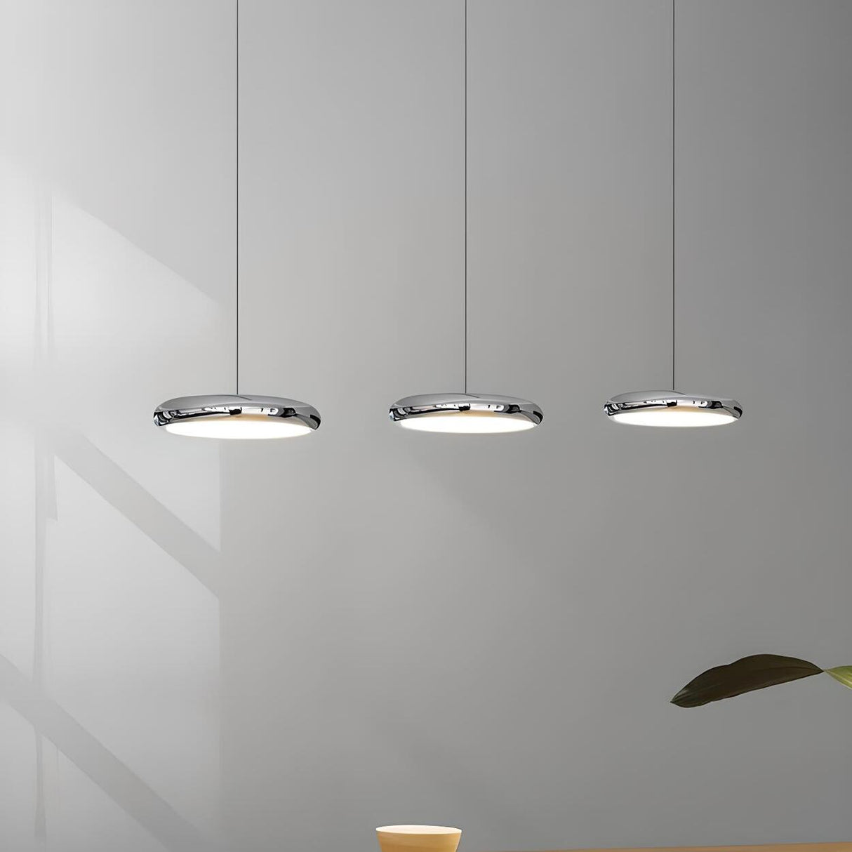 3-Light Modern Sliver Disc LED Island Pendant Light Image - 4