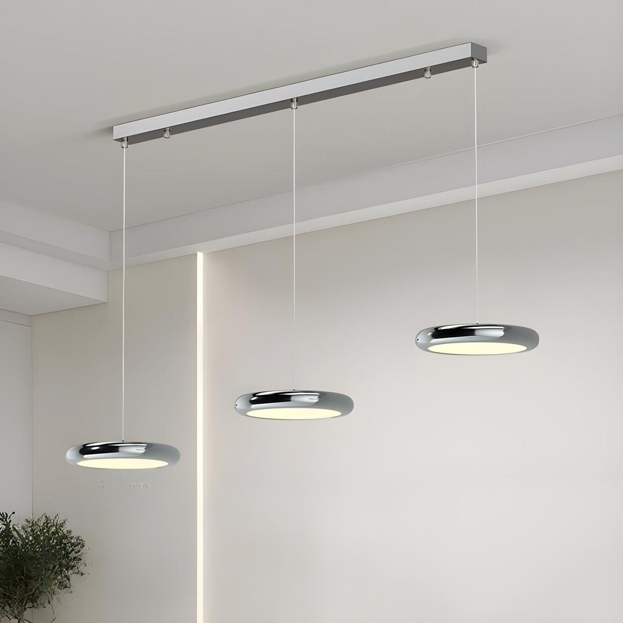 3-Light Modern Sliver Disc LED Island Pendant Light Image - 8