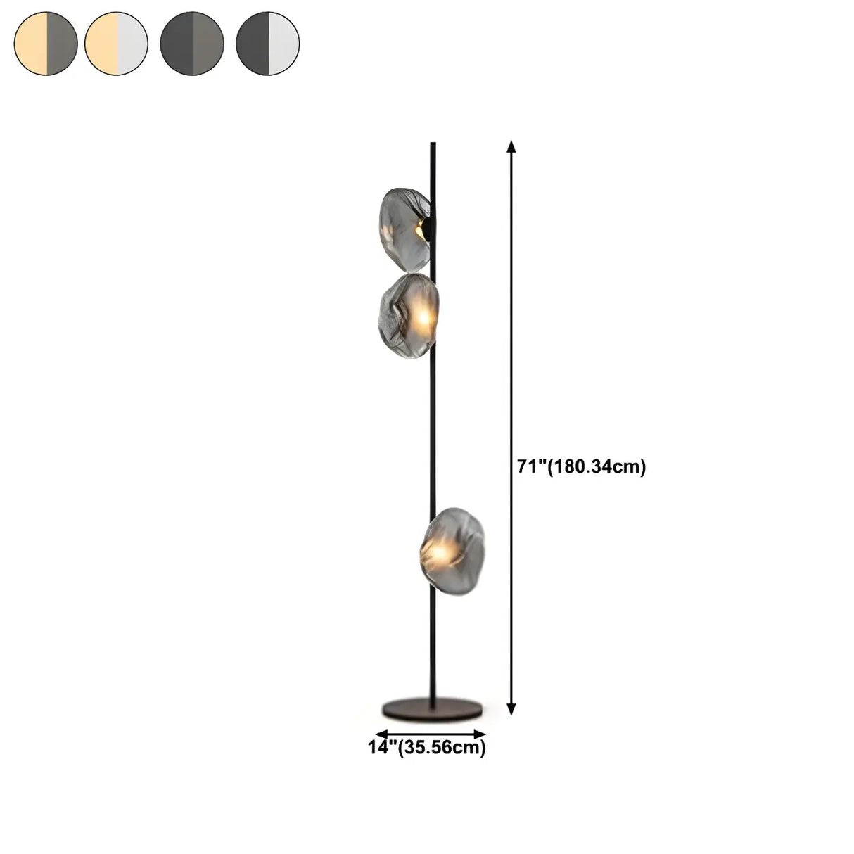 3-Light Modern Smoke Grey Dome Glass LED Floor Lamp 