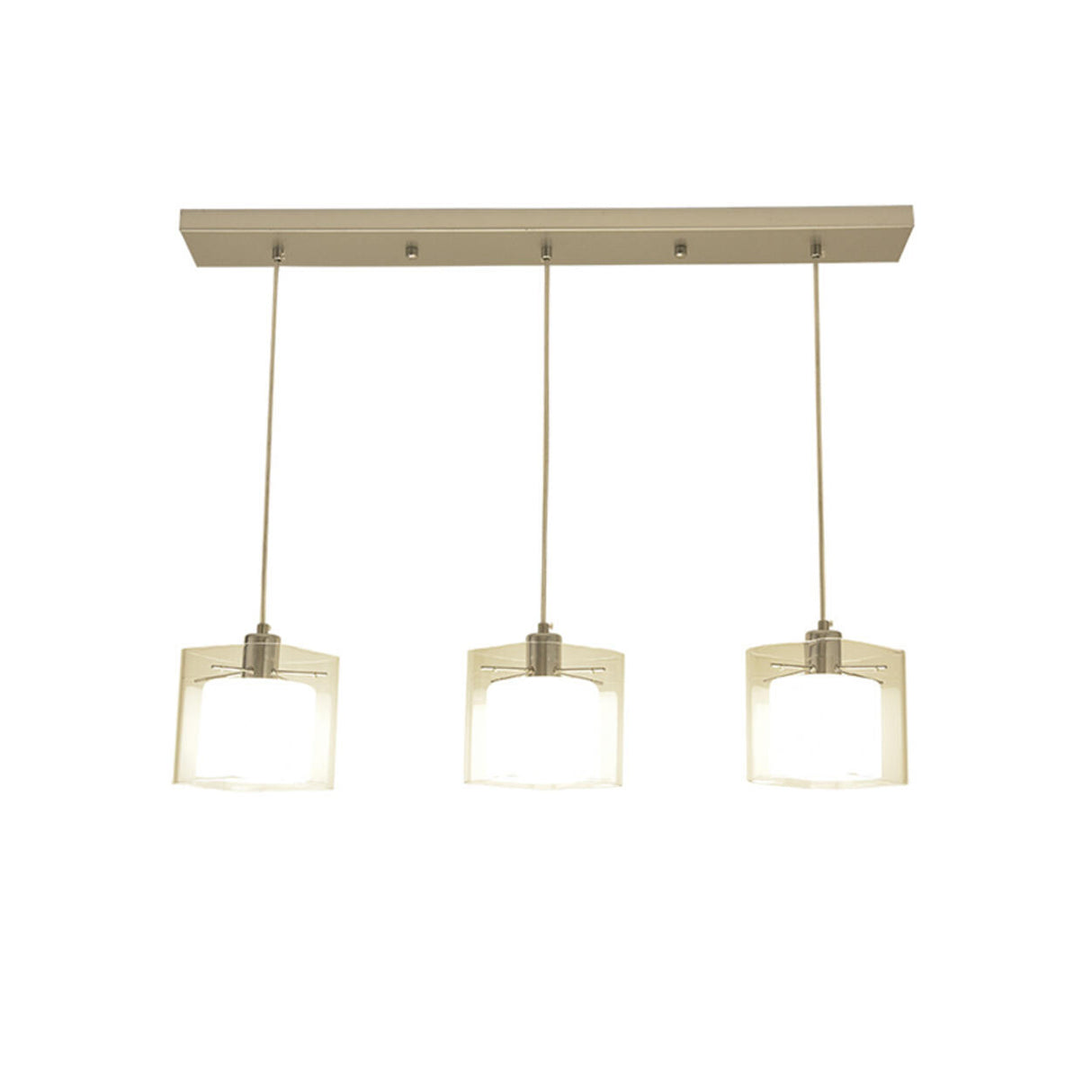 3-Light Modern Square Glass Island Pendant Light Image - 3