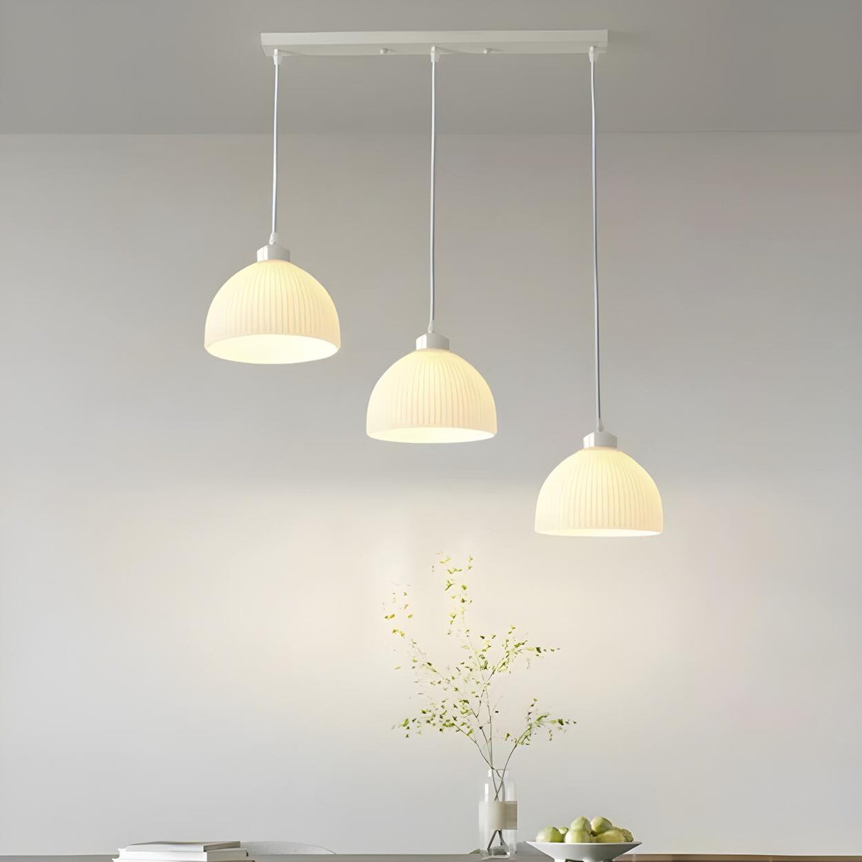 3-Light Modern White Dome LED Island Pendant Light Image - 1