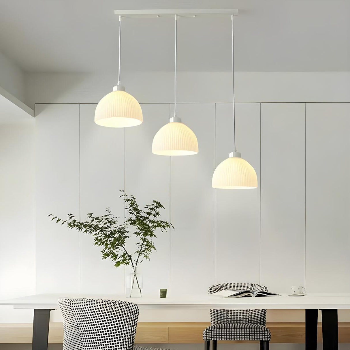 3-Light Modern White Dome LED Island Pendant Light Image - 3