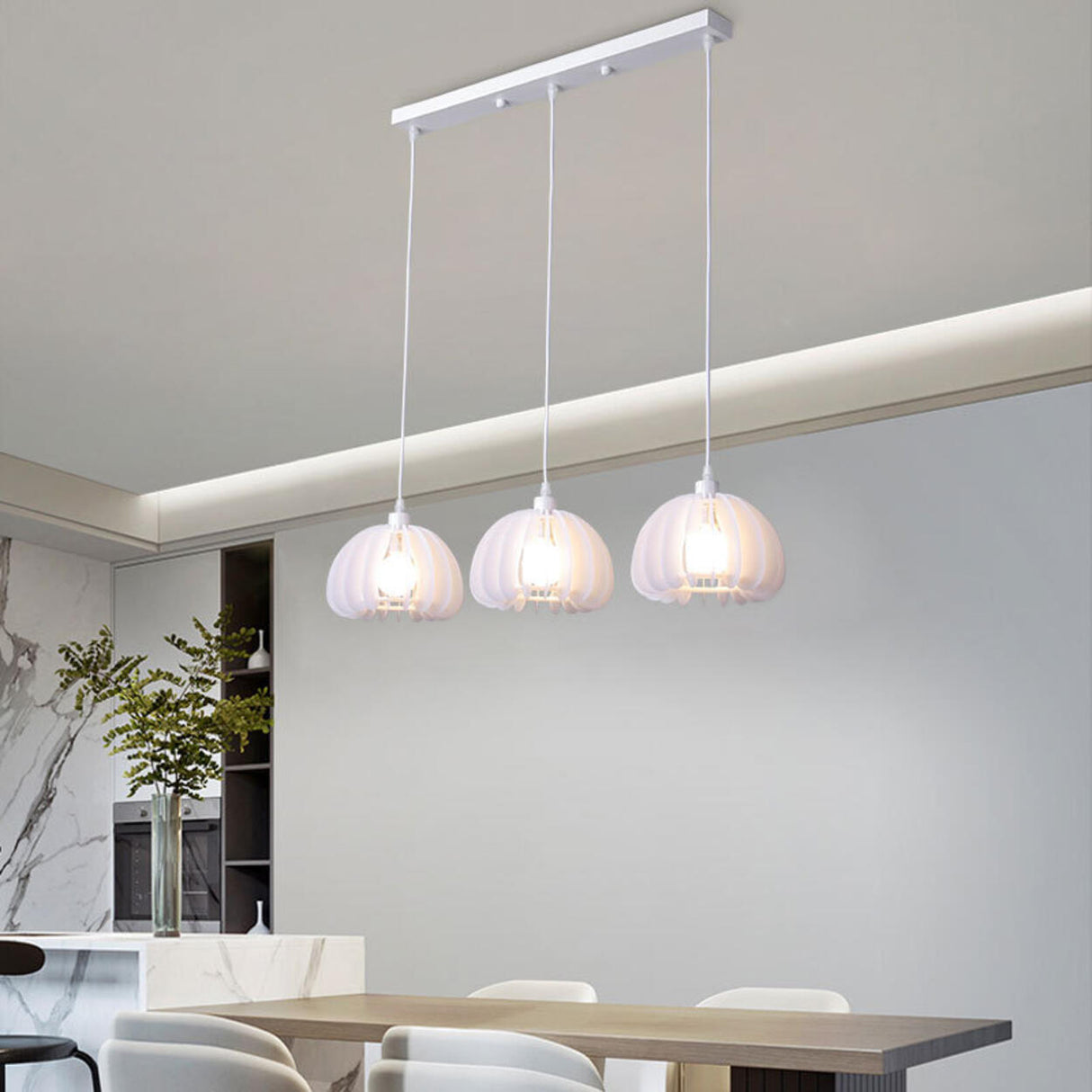 3-Light Modern White Pumpkin Island Pendant Light Image - 1