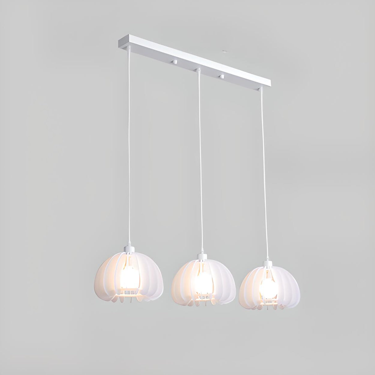 3-Light Modern White Pumpkin Island Pendant Light Image - 5