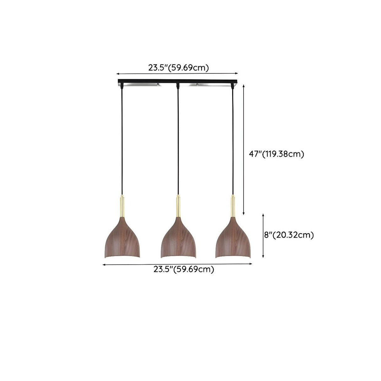 3-Light Modern Wood-color Cone Metal Island Light Image - 15