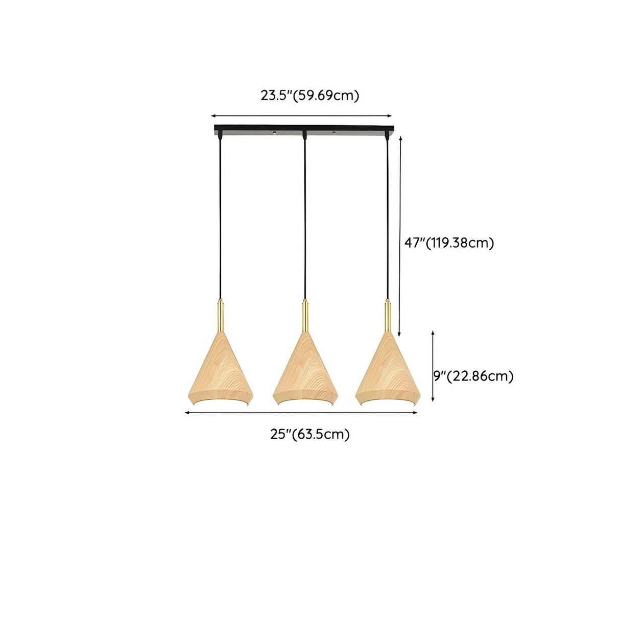 3-Light Modern Wood-color Cone Metal Island Light Image - 16