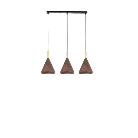 3-Light Modern Wood-color Cone Metal Island Light Image - 2