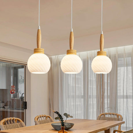 3-Light Modern Wooden Globe Island Pendant Light Image - 2