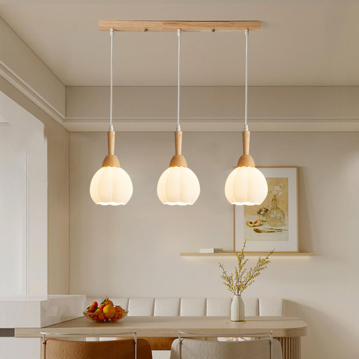 3-Light Modern Wooden Globe Island Pendant Light Image - 3