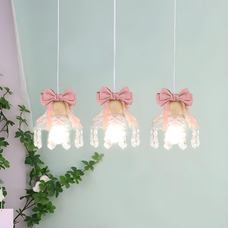 3-Light Modish Pink Bows Crystal Island Pendant Light Image - 1