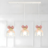 3-Light Modish Pink Bows Crystal Island Pendant Light Image - 2