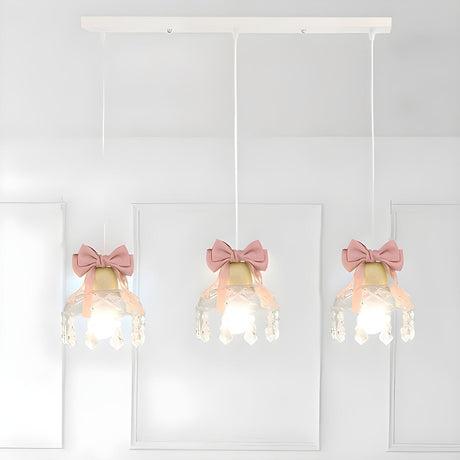 3-Light Modish Pink Bows Crystal Island Pendant Light Image - 2