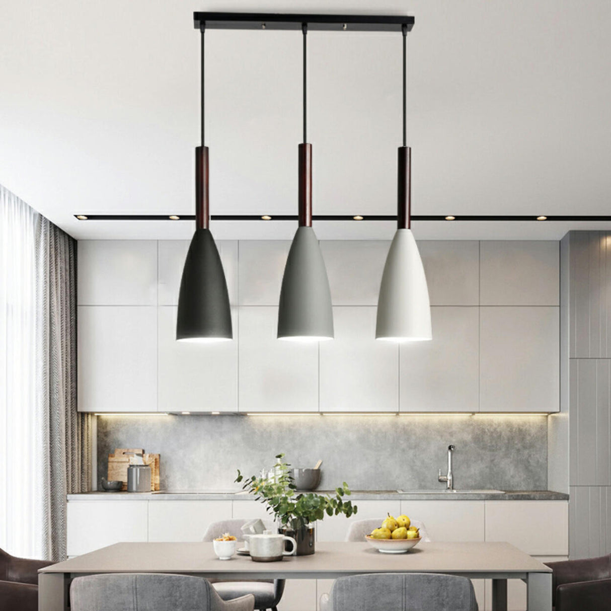 3-Light Multi-Color Cone Pendant Light Kitchen Island Image - 10