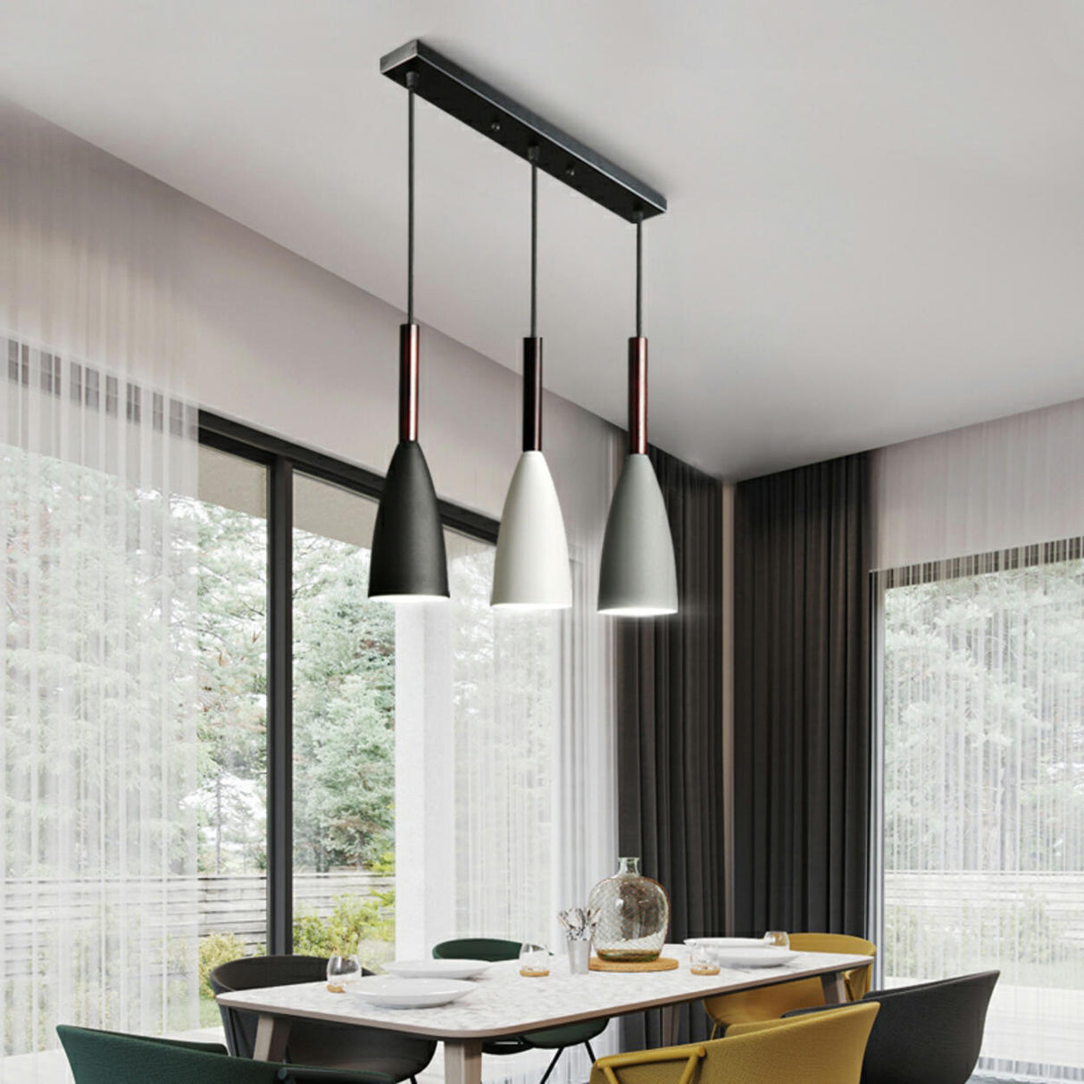 3-Light Multi-Color Cone Pendant Light Kitchen Island Image - 3