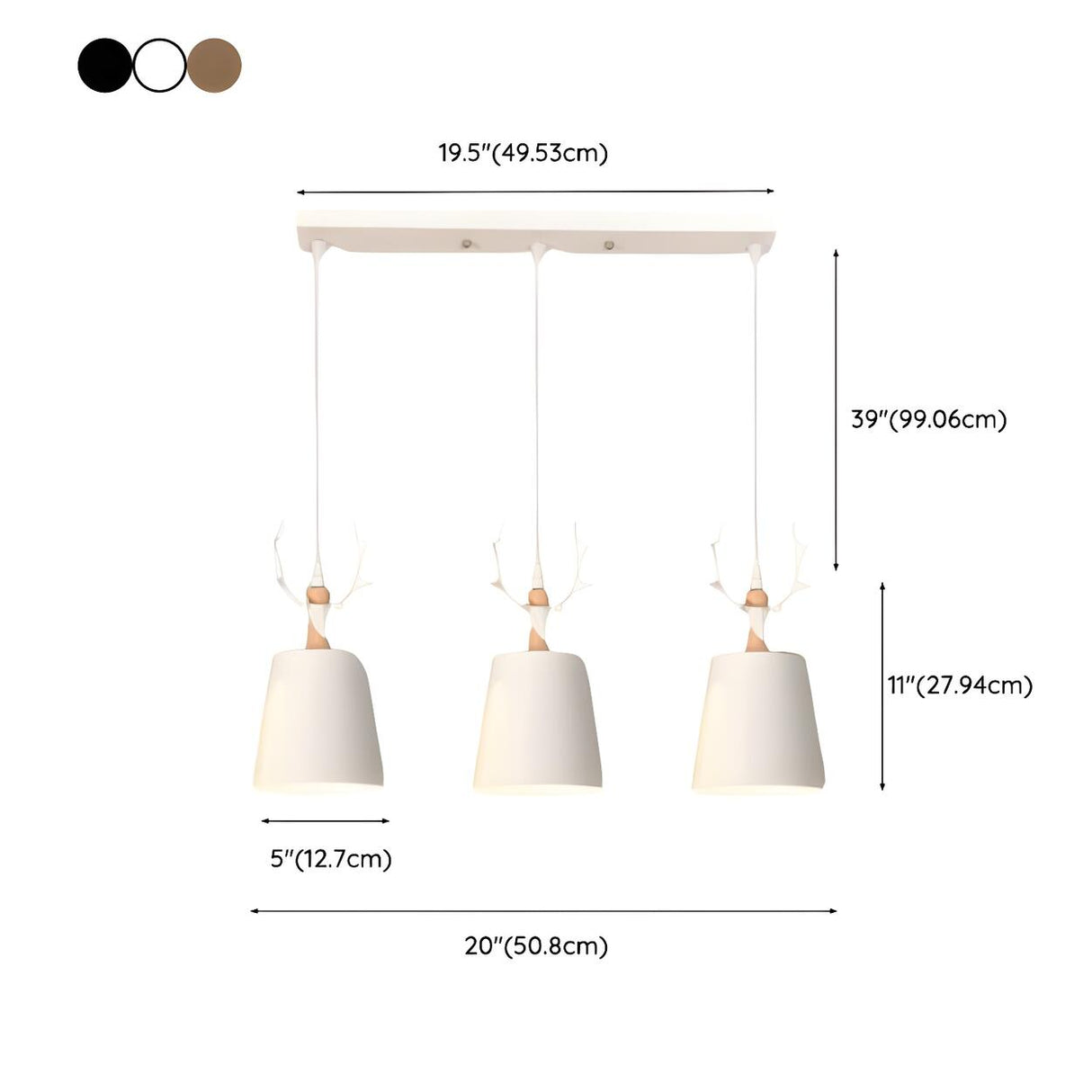 3-Light Nordic Antler Detail Island Pendant Light 