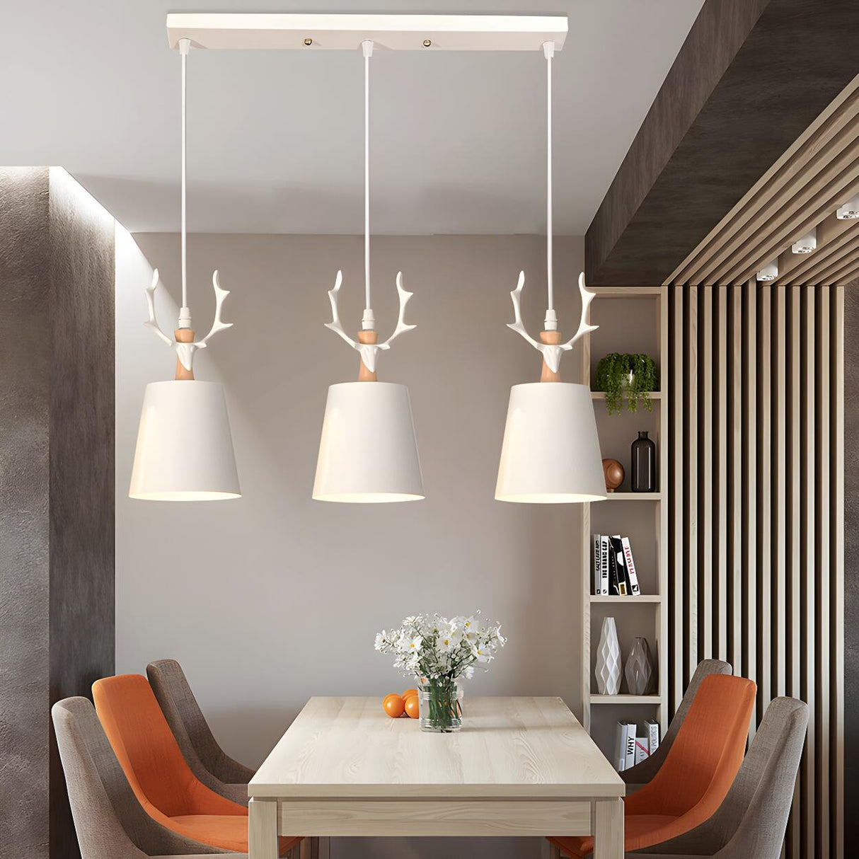 3-Light Nordic Antler Detail Island Pendant Light Image - 4