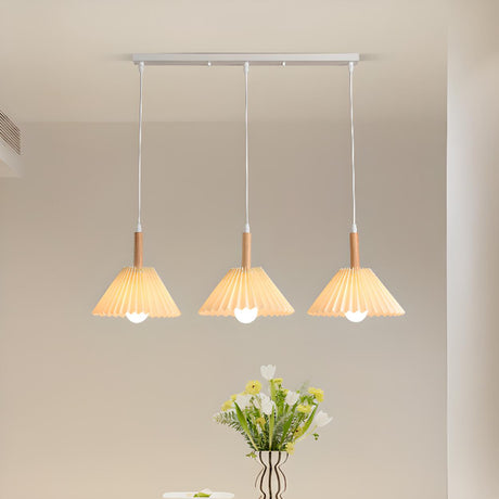 3-Light Pleated Cone Modern Island Pendant Light Image - 2