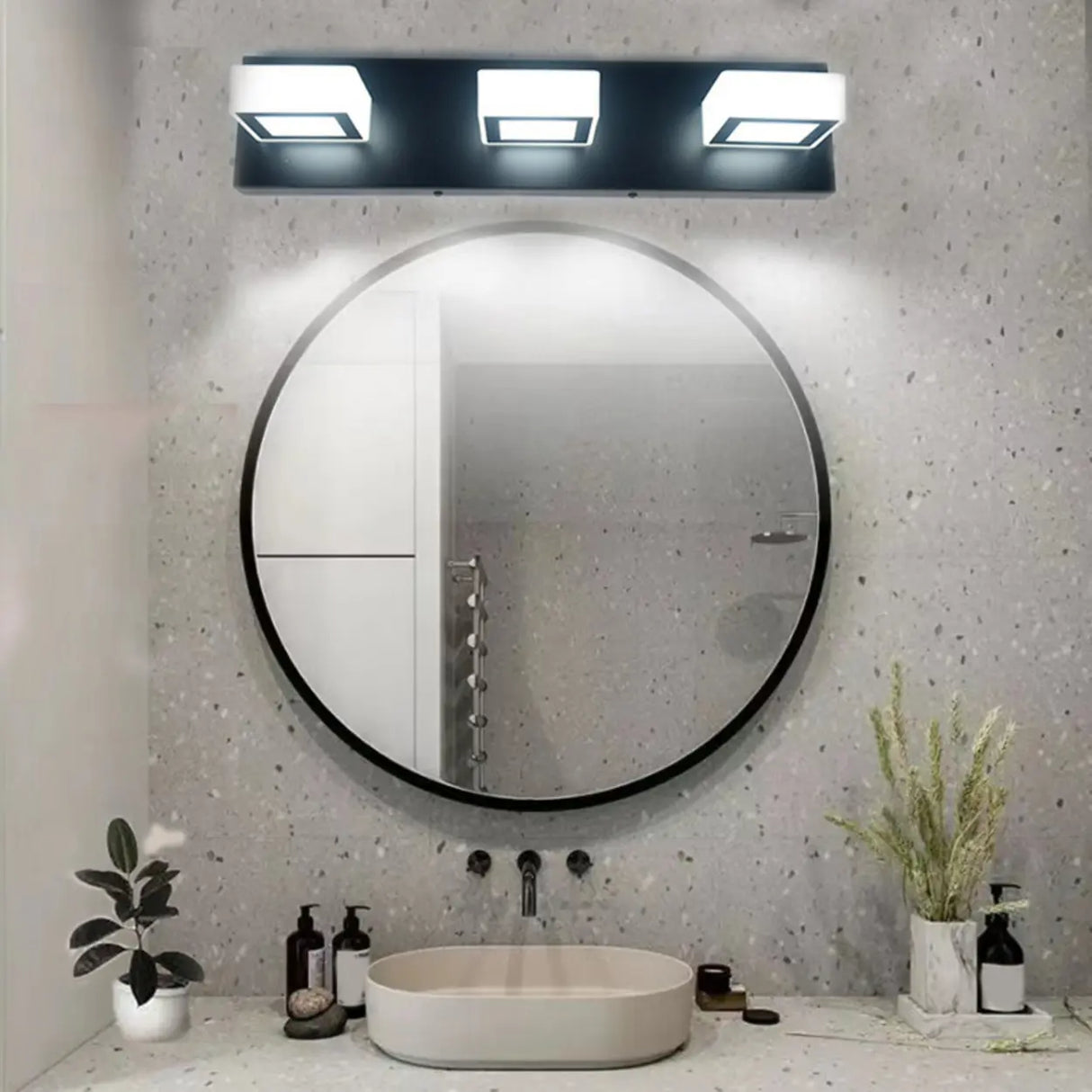 3-Light Rotatable Modern Square LED Black Vanity Light Image - 1