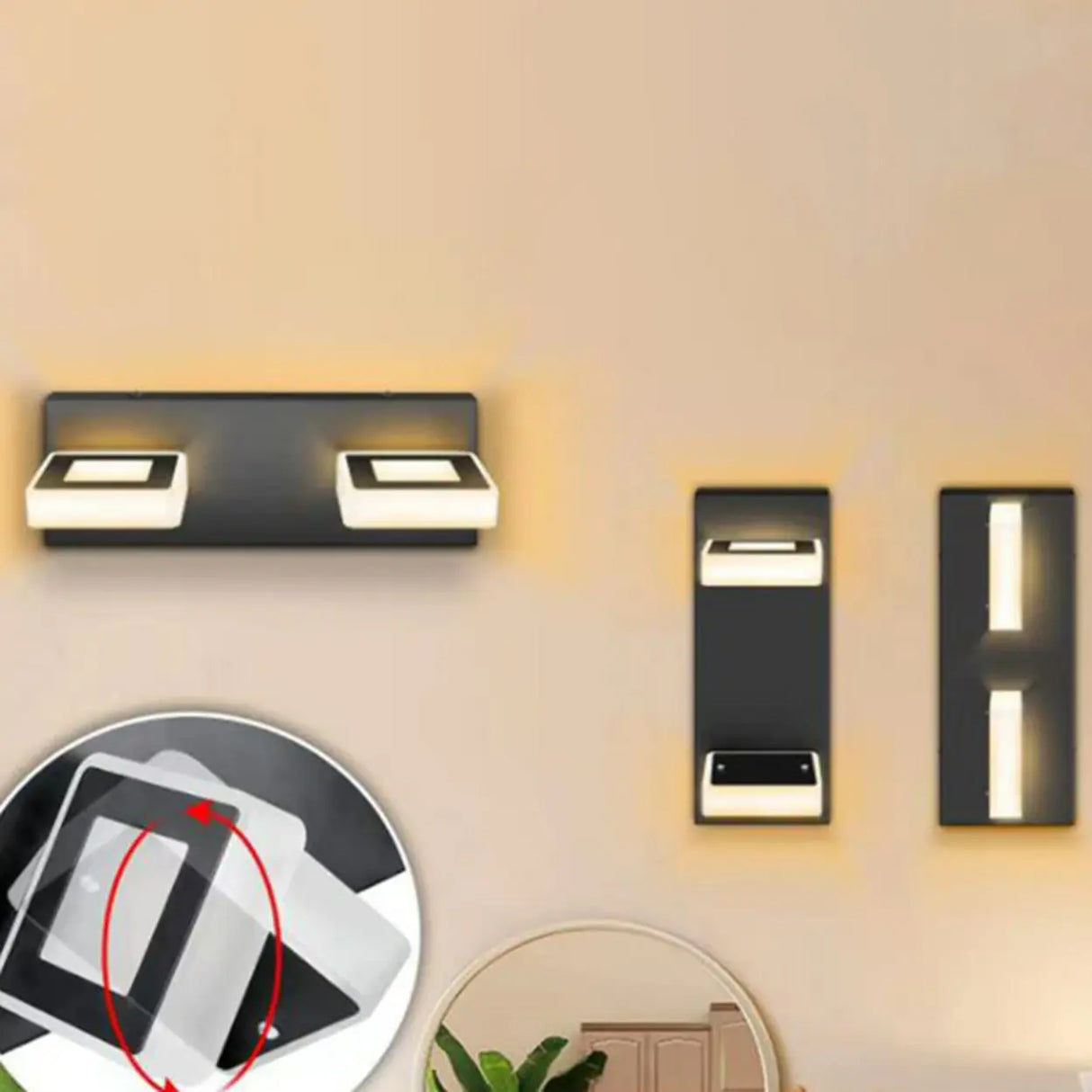 3-Light Rotatable Modern Square LED Black Vanity Light Image - 10