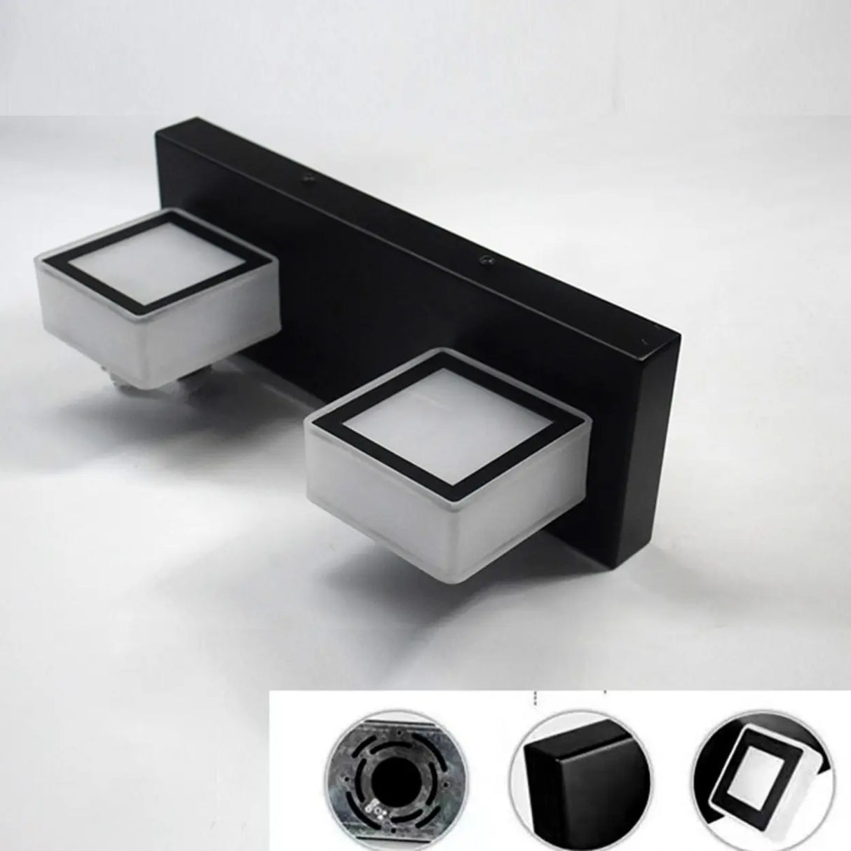 3-Light Rotatable Modern Square LED Black Vanity Light Image - 13