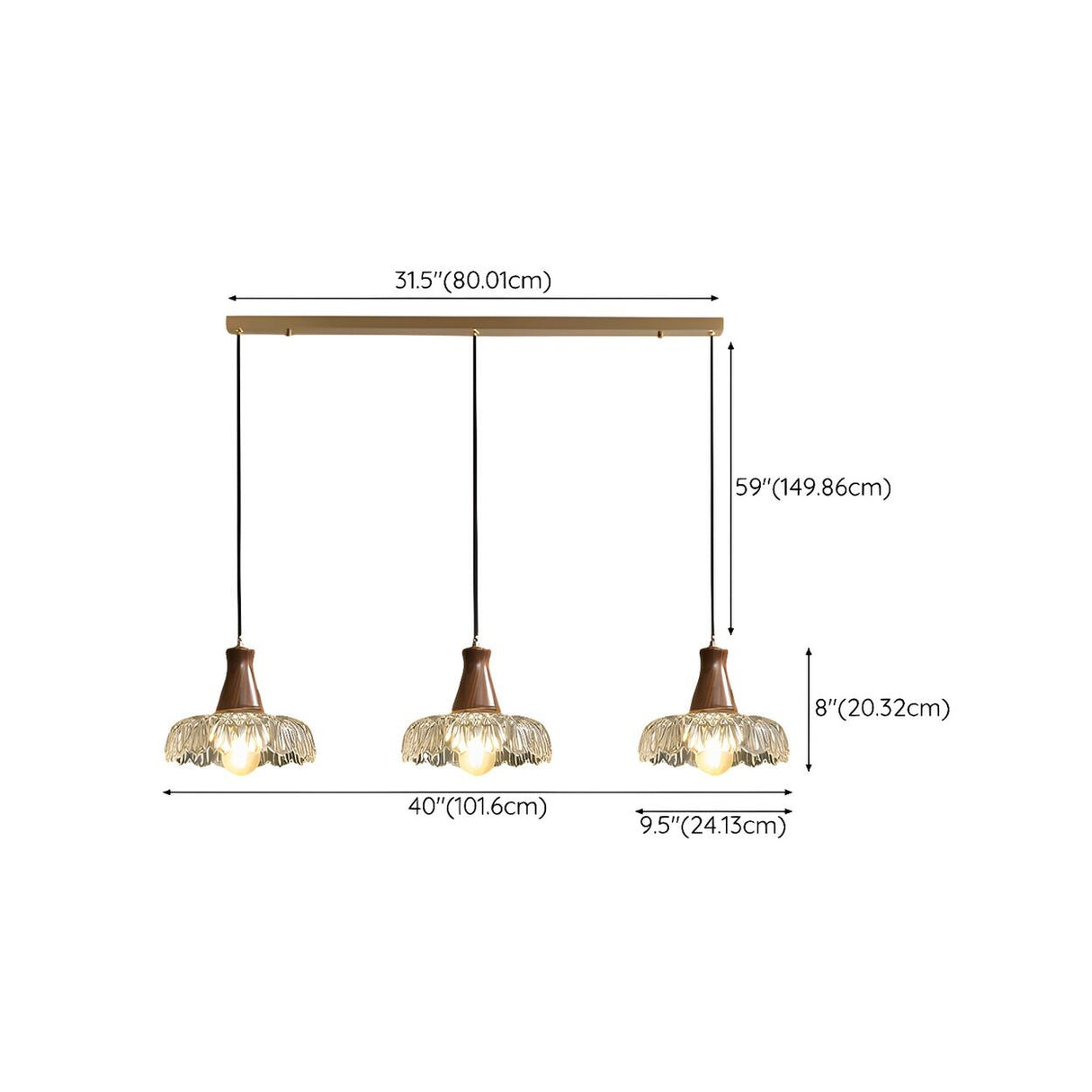 3-Light Rustic Glass Dome Walnut Island Pendant Light Image - 16