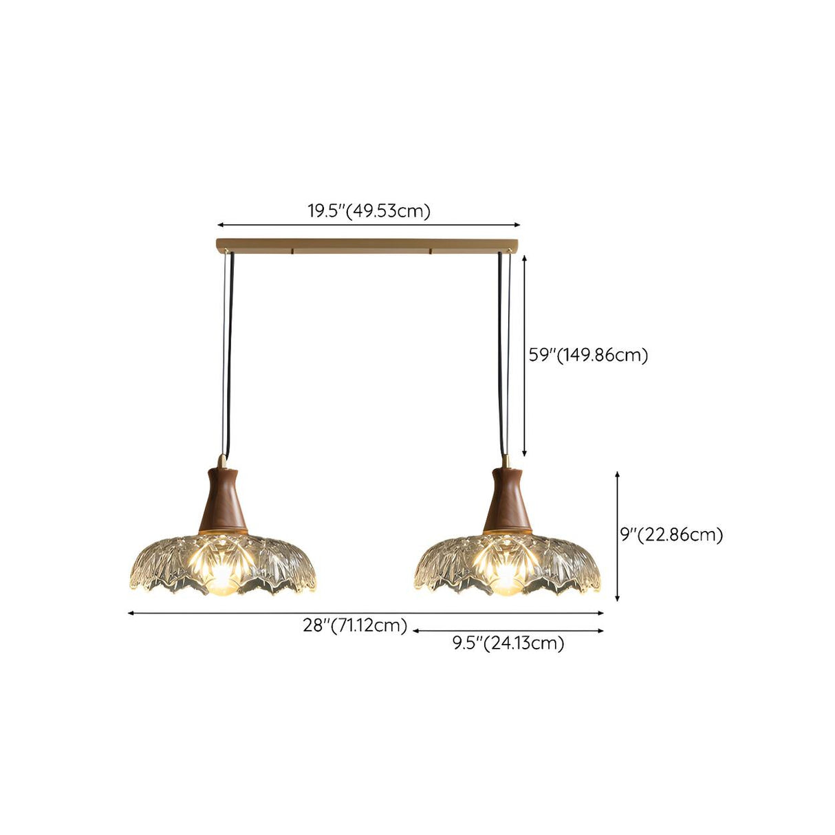 3-Light Rustic Glass Dome Walnut Island Pendant Light Image - 17